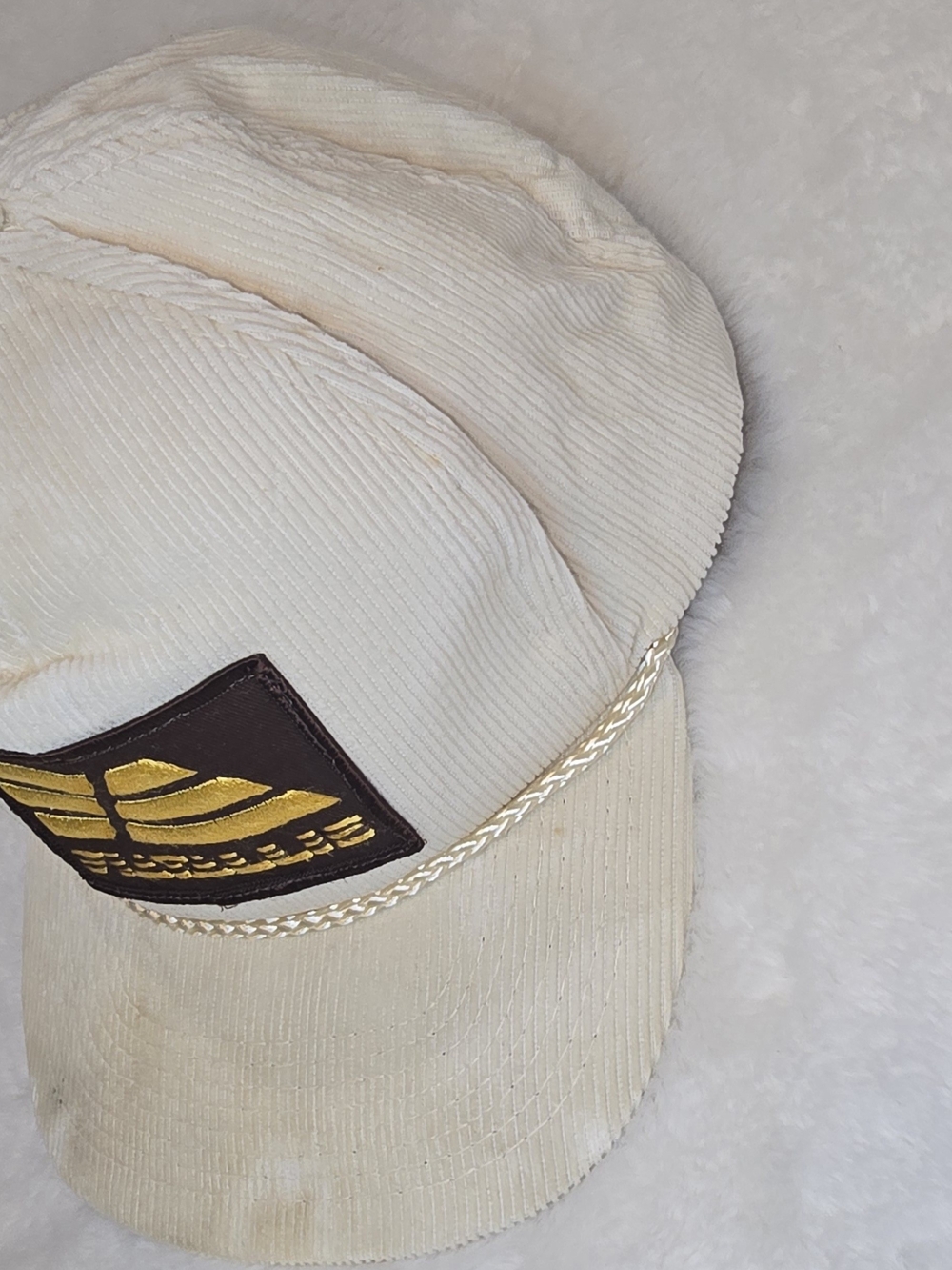 Vintage Fiat-Allis Corduroy Rope Snapback Hat Cap OTTO Heavy Equipment Cream